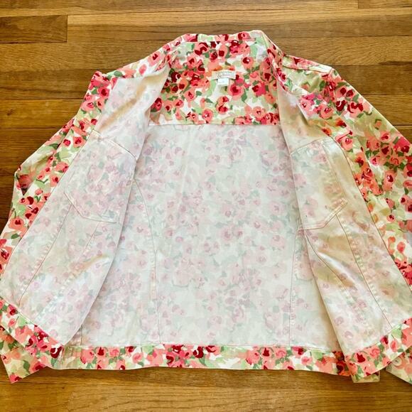 Christopher & Banks pink red white green flower floral jacket size medium M
 b4 - Picture 4 of 6